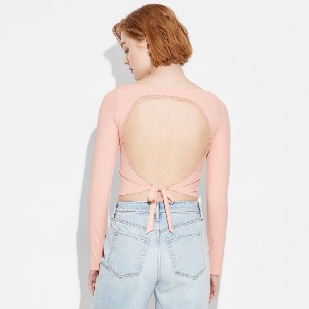 NWT Wild Fable Peach Lace Back Long Sleeve Crop Top XL